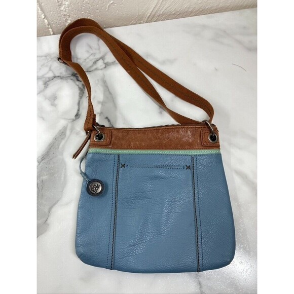 THE SAK BLUE LEATHER CROSSBODY BAG 11 X 10 - Picture 2 of 3